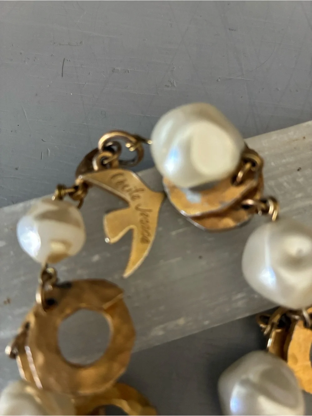 Gold-tone & Pearl Link Bracelet Cecile Jeanne Paris